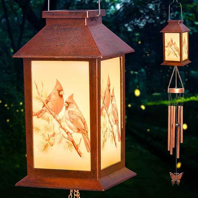 Cardinals Decorative Mobiles Gifts, Solar Cardinals Wind Chimes, Gifts for Mom, Women, Grandma, Garden Courtyard Lawn Decoration, Thanksgiving Gift, Decor Gift for Christmas and New Year