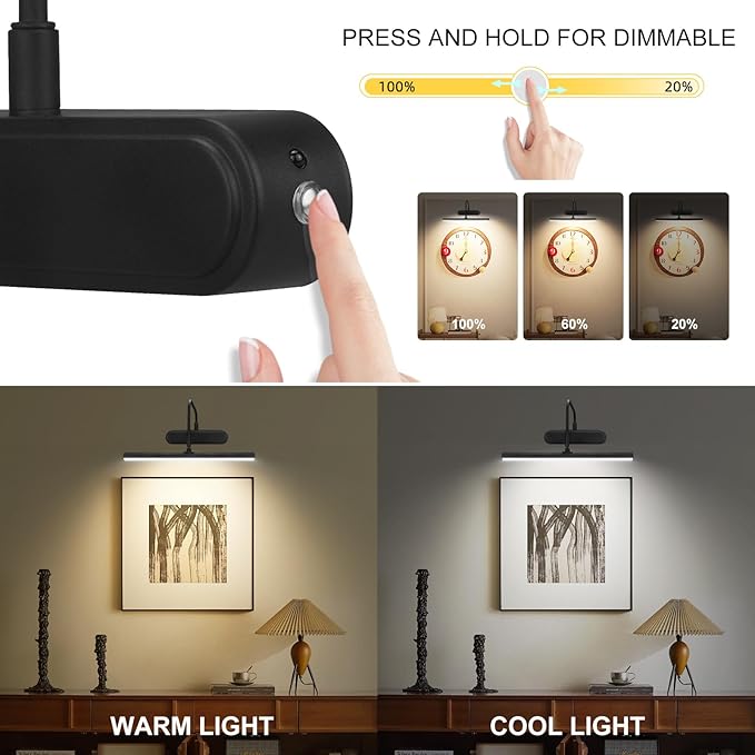 Picture Light,3AA Battery Art Lights for Paintings,Wireless Wall Lighting,Remote Control Accent Light with Timer and Dimmable for Frame,Portrait,Dartboard-Black