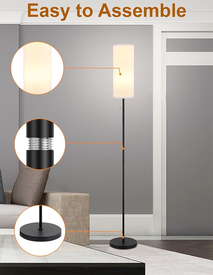 Floor Lamp for Living Room, Modern Standing Lamps with Lampshade, Minimalist Tall Lamp with Chain Switch for Living Room, Bedroom, Kids Room, Office,Standing Lamp LED Bulb Included (White Shade) - Aura Lighting