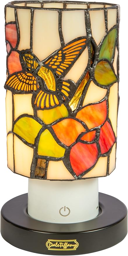 Dale Tiffany TAR24120 Calliope Hummingbird Uplight Tiffany Accent Lamp with Built-in Rechargeable Battery and 3-Level Brightness, Multicolor, 8.5-Inch Tall