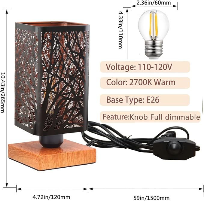 Rustic Table Lamp set of 2 with Dimmer, Small Black Industry Metal bedside Lamp fully Dimmable , Night Light for Kids, Bedroom Nightstands Lamp, Lamp for Living Room End Tables side Decoration
