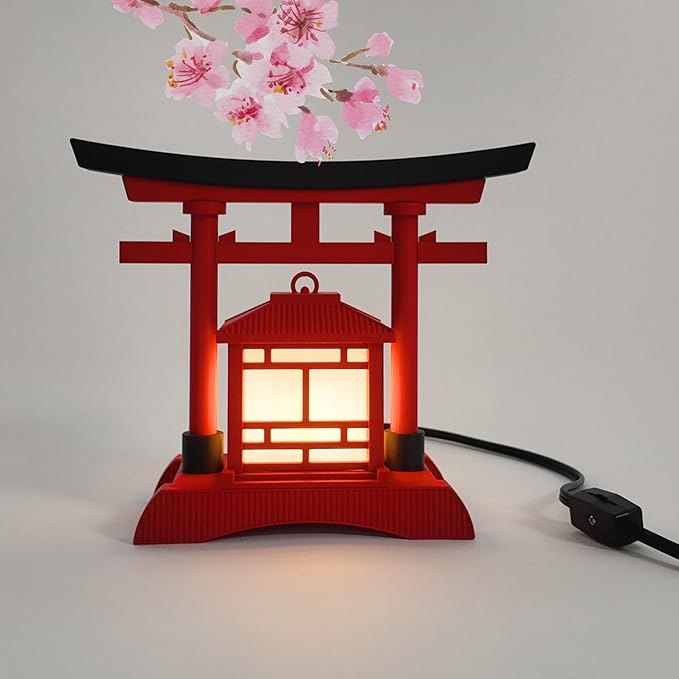 Japanese Torii Gate Lantern - Exquisite Japanese Decor for Home and Room | Unique Desk Lamp and Table Lamp Design | Mini Japanese Lantern Transforms Any Space (Crimson Red)
