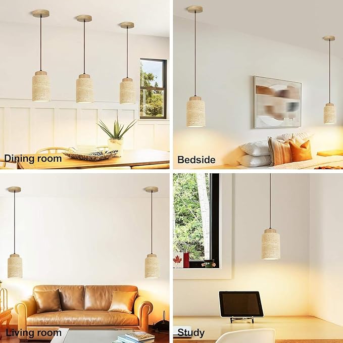 Wabi Sabi Yellow Cave Stone Pendant Light Natural Stone Shade Nordic Wood Chandelier,Japanese Style Lights Natural Stone Lamp For Dining Room Bedside Kitchen Island Hallway