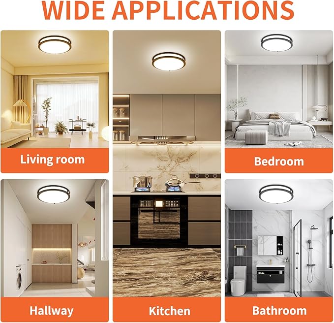 13Inch 36W Ceiling Light Fixture, 5CCT Adjustable 2700K 3000K 4000K 5000K 6500KLED Flush Mount Ceiling Mount Light, Dimmable Close to Ceiling Lighting for Bathroom Kitchen Stairwell Bedroom, Black - Aura Lighting
