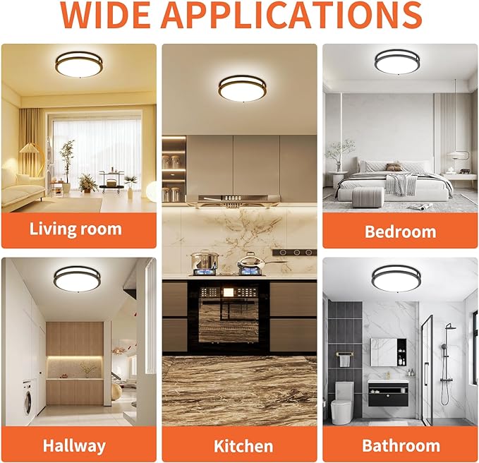 13Inch 36W Ceiling Light Fixtures 2 Packs, 5CCT Flush Mount Ceiling Mount Lights 2700K 3000K 4000K 5000K 6500K, Dimmable Close to Ceiling Lights, LED Ceiling Lights for Bathroom Kitchen Bedroom, Black - Aura Lighting