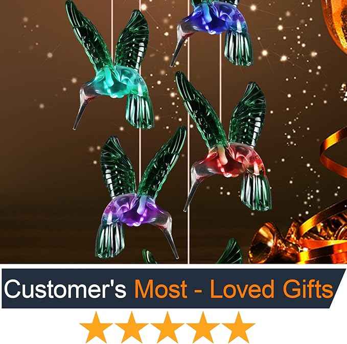 JOBOSI Hummingbird Decor Gifts, Solar Hummingbird Wind Chimes Lights, Mothers Day Wind Chime Gift, Gifts for mom, Women, Grandmother, Outdoor Garden Lawn Yard Decor (XL/3.5 * 4.5in)