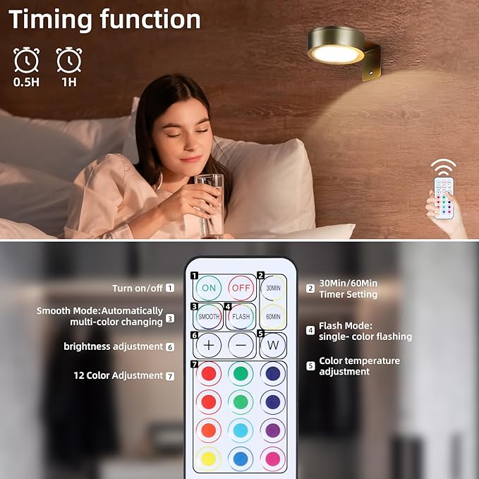 2 Pack Wireless Picture Lights for Wall,Rechargeable Picture Light Battery Operated with Remote,Dimmable Painting Light for Art Display,Battery Wall Lights for Dartboard Photo Frame Gallery.Gold