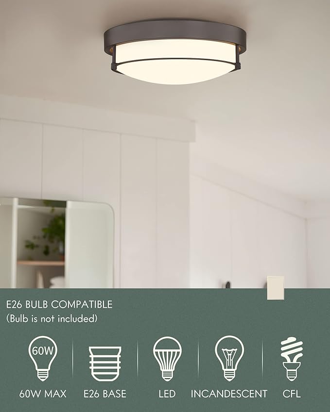12 inch Flush Mount Ceiling Light, 2-Light Close to Ceiling Light Fixtures with Oil Rubbed Bronze Finish for Bathroom Bedroom Kitchen Hallway, 4822-ORB - Aura Lighting