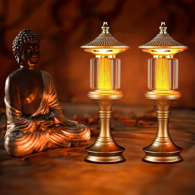 1 Pair-7 Color LED Lotus Flower Lamp - Crystal Palace Lotus Buddhist Lamp Lights, Buddha Lamp Light with Adjustable Switch for Buddhist Occasions, Supplies Meditation Buddhist (10 inch)