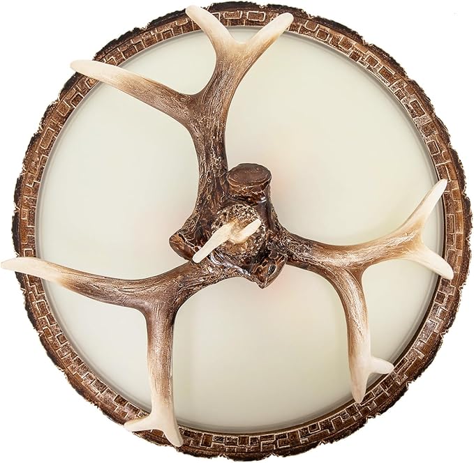Vintage Antler Resin Ceiling Light, 110V Rustic Chandelier Fixture, 40-60W Retro Deer Horn Pendant Lamp, Decorative Flush Mount Lighting with 3 E26 Bulb Sockets for Living Room Bedroom Dining Room
