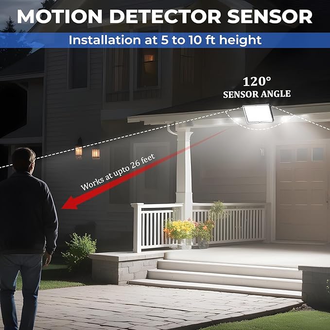 113 LED Solar Motion Light with 9000K Cool White, IP65 Waterproof, 5M Wire, Wide-Angle PIR Sensor, auto on/Off, Easy Install, Perfect for Yard, Patio, Porch, Wall, and Garden. 2-Year Warranty. - Aura Lighting