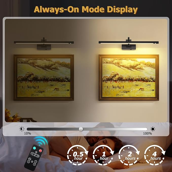 Wireless Black Picture Lights for Wall Motion Activated, Motion Sensor Gallery Lights Auto-Off Art Lights for Portraits Display 24 Inch 5W Warm White