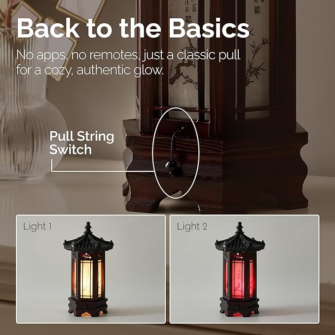 Antique Alive Traditional Korean Wood Lamp | Handmade Asian Oriental Table Lantern | Bedside Bedroom Accent Light | Unique Gift Idea | Hexagonal Design (Brown) (Pavilion L)
