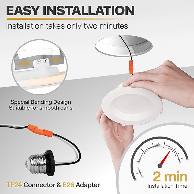 1 Pack 4 Inch LED Can Lights with Night Light, 5CCT Retrofit Recessed Lighting Selectable 2700K-6000K Dimmable, 9W=55W, 630LM Downlight with Metal Smooth Trim - ETL and Energy Star
