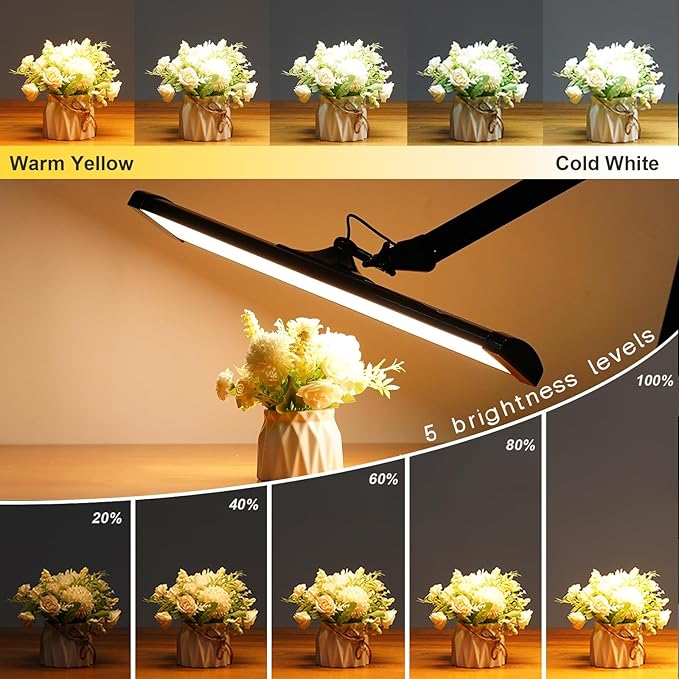 LED Architect Desk Lamp, 4500 Lumens, Dimmable, Metal Swing Arm, 5 Color Temperatures, 50W, Ideal for Task Work, Drafting, Reading, Clamp-on Office Table Lamp with 684 Bright LEDs (Black, CCT) - Aura Lighting