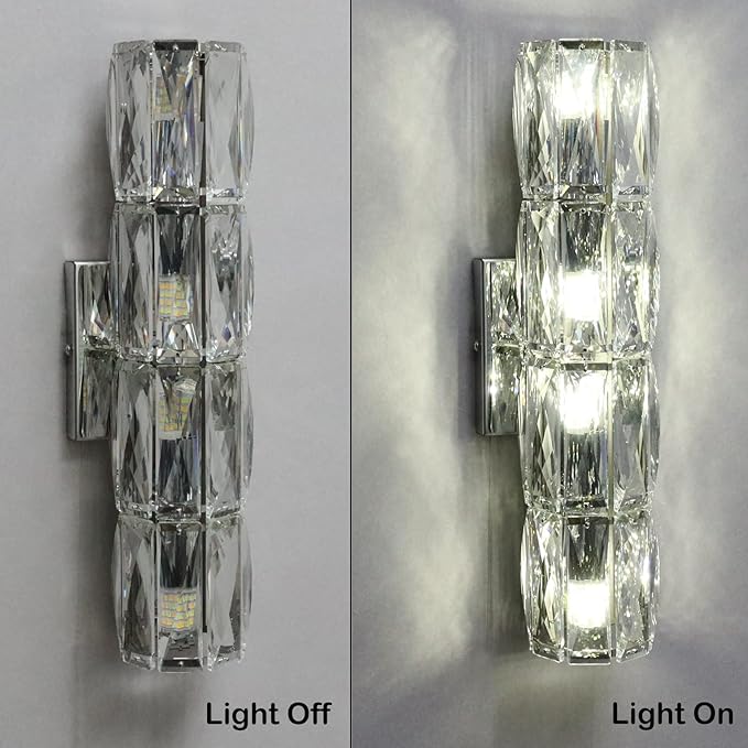 SAMTEEN Chrome Crystal Wall Sconce Modern 4-Light Crystal Sconces Wall Lighting Tube Shape Glass Wall Light Fixture for Bedroom Living Room Hallway Kitchen Bathroom Vanity Light - Aura Lighting