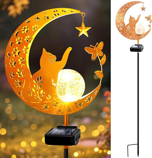 ZNYCYE Solar Lights Outdoor Decorative Moon Cat Butterfly Solar Stake Lights Birthday Gifts for Women mom Grandma, Garden Decor Waterproof for Walkway, Yard, Lawn, Patio (Warm White)