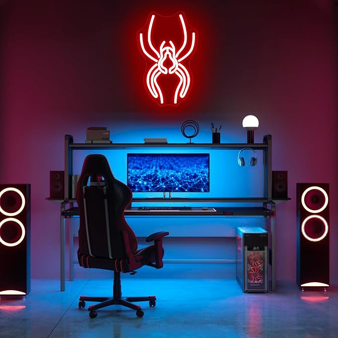 Spider Neon Sign for Wall Decor Dimmable Anime Halloween Neon Light for Man Cave LED Light Up Spider Sign for Game Room Pet Shop Bar Bedroom Halloween Birthday Gifts Art Size 13.7 * 8.7In (WZCP181)