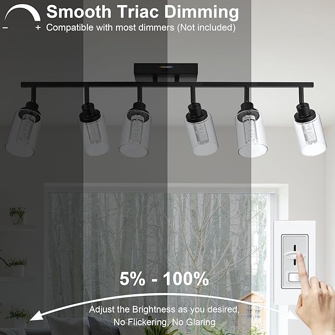 MELUCEE LED Track Light Semi Flush Mount Ceiling Spotlight 6 Lights Bathroom Light Fixtures Over Mirror with Flexibly Rotatable Light Heads, Built-in LED Chips, 5-Color Temperature Adjustable - Aura Lighting