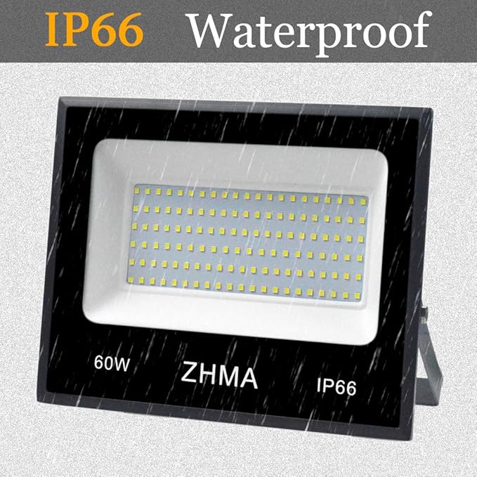 3 Pack 60W LED Flood Light with Plug(Warm White),6000lm Super Bright Security Lights, IP66 Waterproof Outdoor Landscape Floodlight for Back Yard, Garden, Playground
