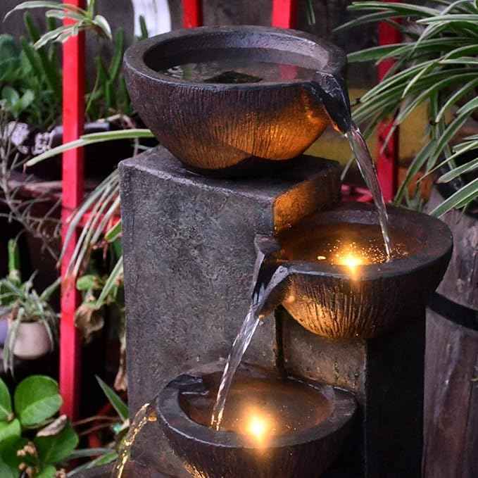 SunJet 5-Tier Outdoor Water Fountain Resin Fountain Decor with LED Lighting Natural Polyresin Looking Stone Decor for Garden Patio Fold Court Yard Deck 12.99" L x 13.78" W x 39.76" H