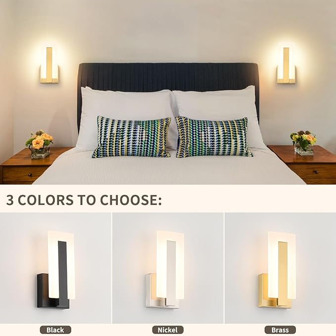 Joosenhouse Modern LED Wall Sconce Set of 2, Brass Warm White Light Wall Sconce 3000K, Hardwired Up and Down Wall Mount Light for Hallway, Bedroom, Study, Living Room Indoor Wall Light - Aura Lighting