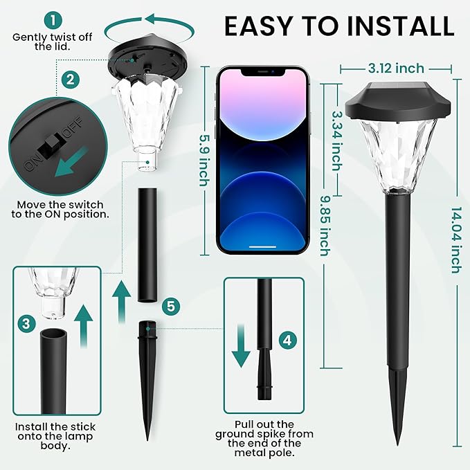 GIGALUMI 12 Pack Solar Lights Outdoor Waterproof,New Upgraded Light for Outside,Solar Garden Lights,Pathway Outdoor Light for Patio,Lawn,Yard and Landscape