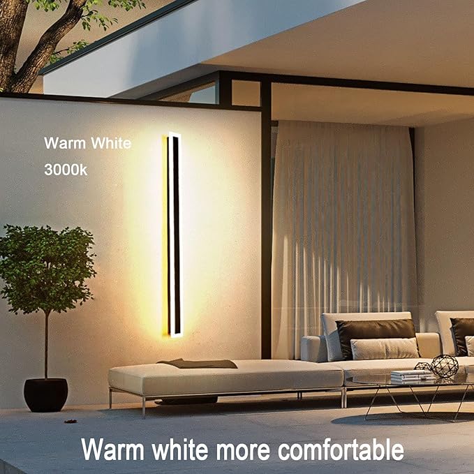 1 Pack 47INCH Long Outdoor LED Wall Light,38W Waterproof IP65 Warm White 110V led Wall Mount Lighting Fixture Rectangular Black Garage Wall Lights Elegant Frosted White Acrylic Anti Rust