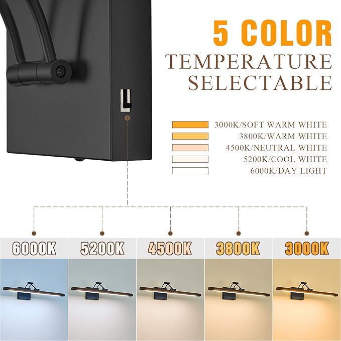 VitaLink LED Picture Light, 27.5" Hardwired Wooden Dimmable Wall Light with Adjustable Swing Arm Wall Pictures Artworks Paintings Display Lighting Bathroom Wall Lamp Vanity Light 5CCT