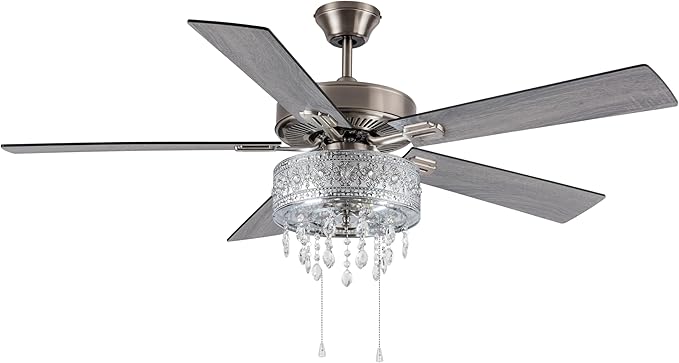 RIVER OF GOODS LED Ceiling Fan with Crystal Chandelier - 52" L x 52" W - Glam Ceiling Fan with Lights