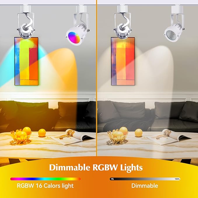 10W RGBW H Type Track Light Heads, 16 Color Changing and Warm White LED Track Lighting Fixtures for Kitchen, Dining Room, Wall, Art Exhibition(10 Pack) - Aura Lighting
