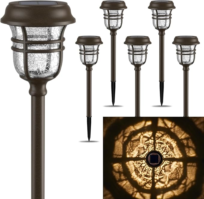 XMCOSY+ Solar Pathway Lights Outdoor Waterproof IP65-2 Lighting Modes Color Changing LED Solar Garden Lights for Yard, Glass Outdoor Lighting for Landscape Walkway Driveway Decor (Warm White & RGB)