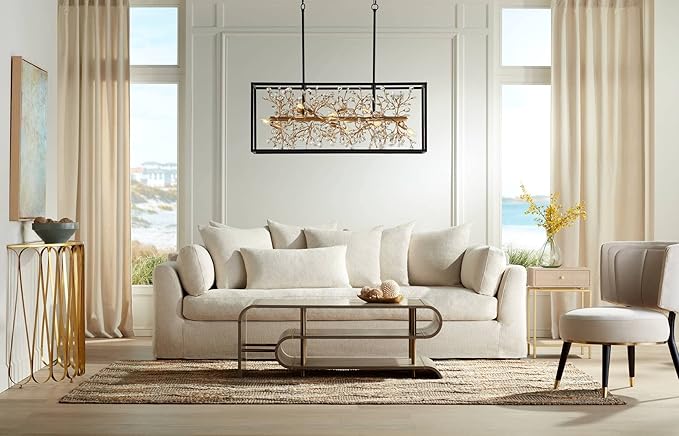 Possini Euro Design Carrine Black Painted Gold Linear Pendant Chandelier 38 1/2" Wide Modern Clear Crystal 8-Light Fixture Dining Room House Foyer Entryway Bedroom Kitchen Island Hallway Ceilings - Aura Lighting