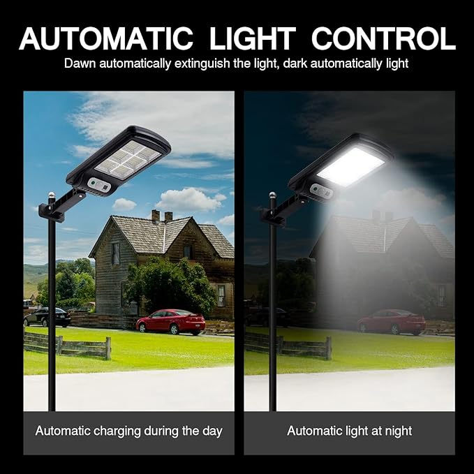 Viruhaka Solar Outdoor Lights,100W Street Lights with 10000LM Hight Brightness, IP66 Waterproof Security Flood Light, Dusk to Dawn Solar Street Lights,for Exterior Wall, Patio, Yard, Deck, Garden