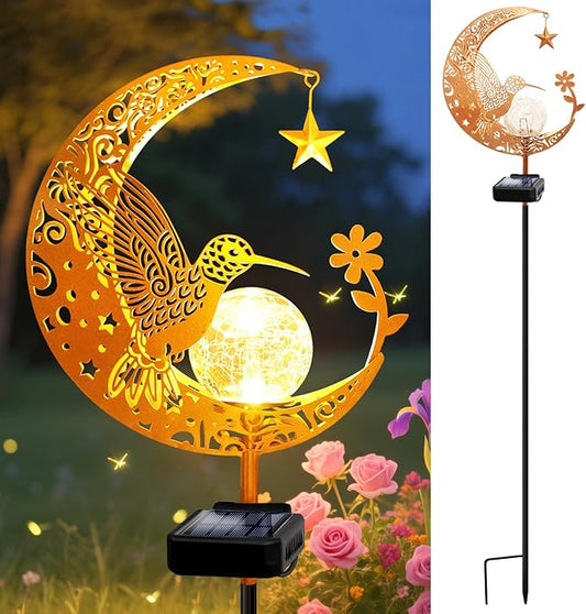 ZNYCYE Solar Lights Outdoor Decorative Moon Hummingbird Solar Stake Lights Birthday Gifts for Women mom Grandma,Hummingbird Garden Decor Waterproof for Walkway, Yard, Lawn, Patio (Warm White)