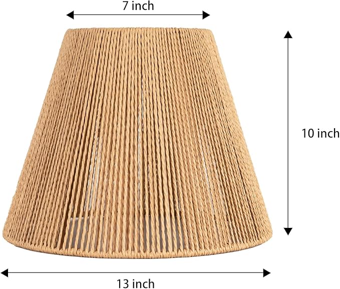 Rattan Lamp Shade 7'' Top 13'' Bottom 10'' Heigh Boho Style Bell Shape Lampshade For Table Lamps Floor Lamps Vintage Replacement Spider Fitter