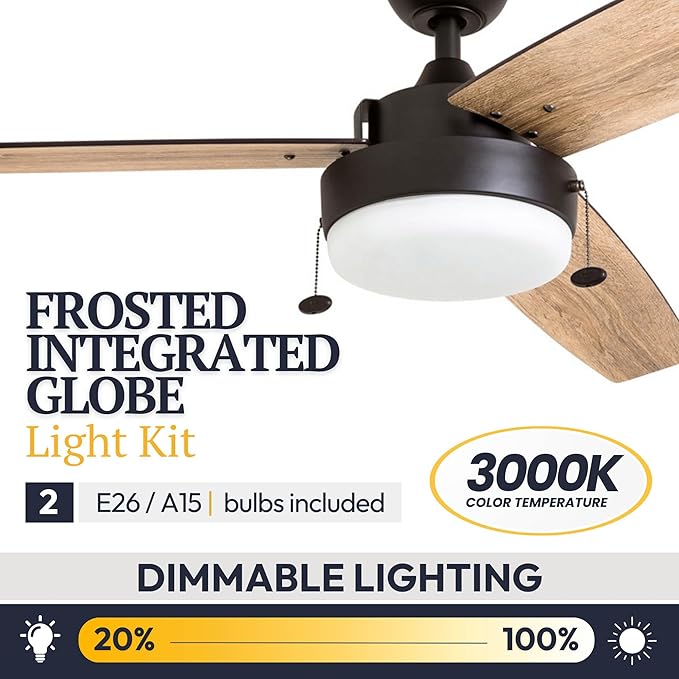 Prominence Home Statham, 52 Inch Contemporary Indoor LED Ceiling Fan with Light, Pull Chain, Dual Mounting Options, Modern Dual Finish Blades, Reversible Motor - 51018-01 (Espresso)