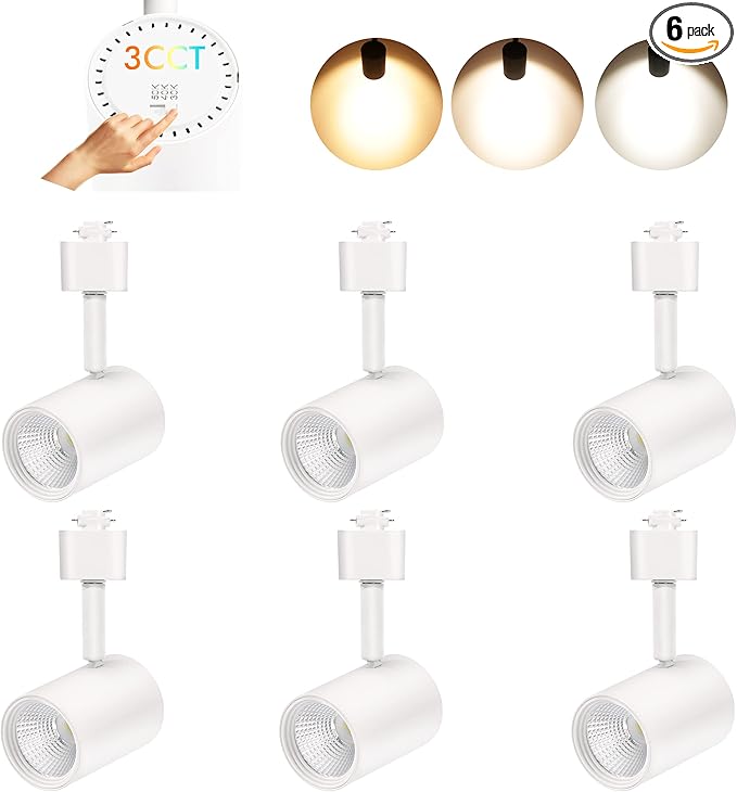 CLOUDY BAY LED Track Lighting Heads,3000K/4000K/5000K Selectable,Dimmable 8W,CRI90+ True Color Rendering Adjustable Tilt Angle Track Light,White,Halo Type,Pack of 6 - Aura Lighting