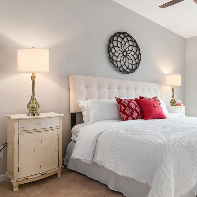 Touch Lamp for Bedrooms Set of 2, 3-Way Dimmable Nightstand Lamp Sets with Linen Fabric Shade, Bedside Lamp with USB Port & E26 Socket, Modern Tall Table Lamp for Bedroom, Living Room, Office