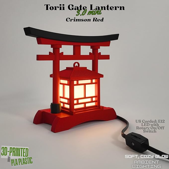 Japanese Torii Gate Lantern - Exquisite Japanese Decor for Home and Room | Unique Desk Lamp and Table Lamp Design | Mini Japanese Lantern Transforms Any Space (Crimson Red)