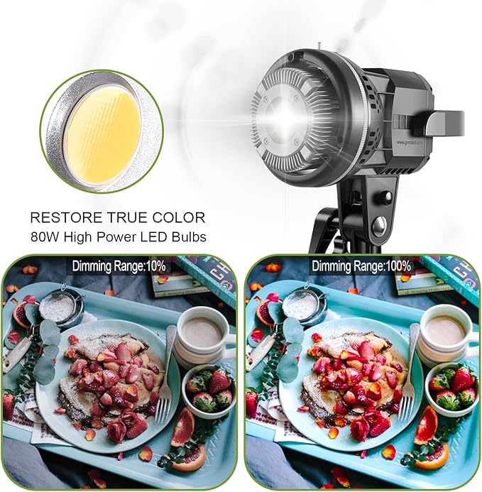 GVM 80W LED Video Light, Umbrella Lighting Kit CRI97+ 5600K with Tripod Stand, Soft Umbrella, Continuous Output Lighting for YouTube, Video Recording, Wedding, Outdoor Shooting P80S-2