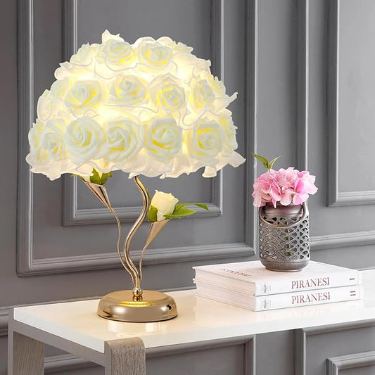 White Flower Lamp Beautiful Rose Bedside Lamp Romantic Bouquet Night Light Rose Flower Table Lamps for Princess Girl Wedding Christmas Gift Valentine Bedroom Livingroom Office Deco - Aura Lighting