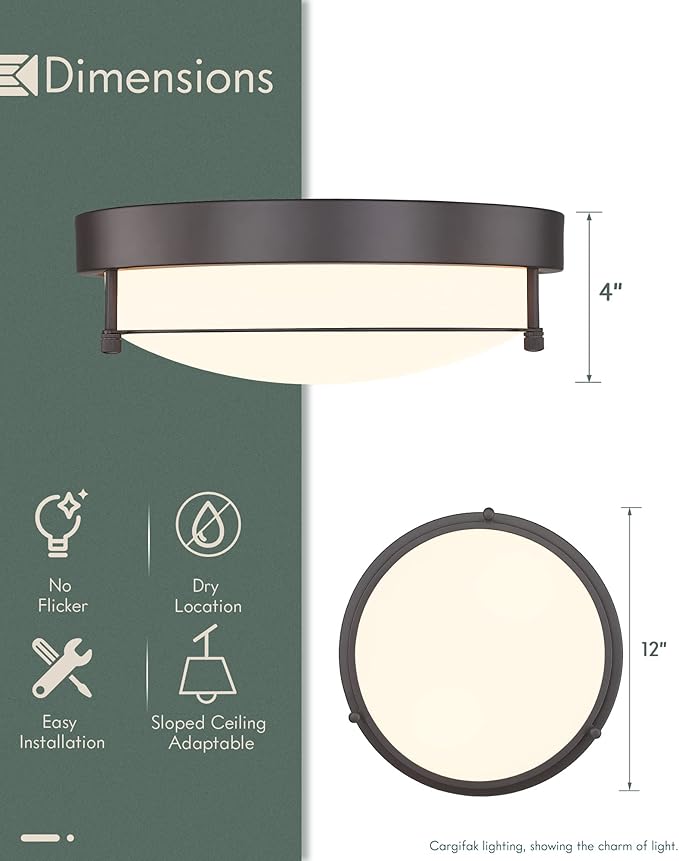 12 inch Flush Mount Ceiling Light, 2-Light Close to Ceiling Light Fixtures with Oil Rubbed Bronze Finish for Bathroom Bedroom Kitchen Hallway, 4822-ORB - Aura Lighting