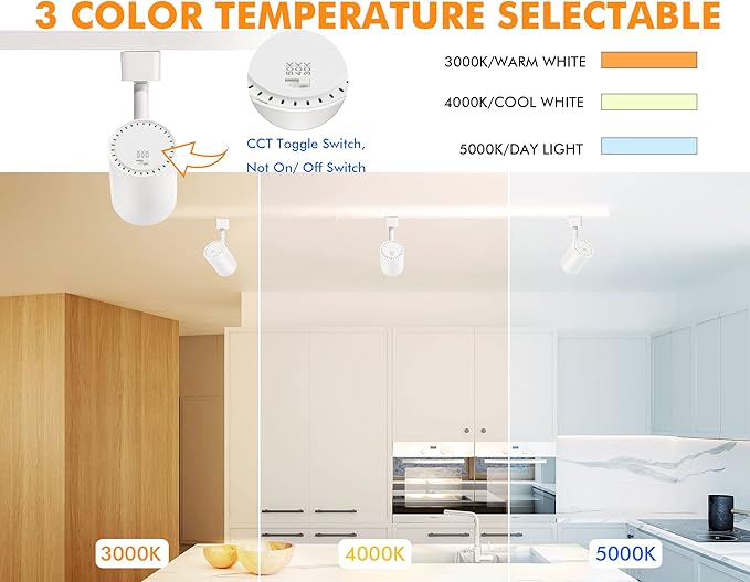CLOUDY BAY LED Track Lighting Heads,3000K/4000K/5000K Selectable,Dimmable 8W,CRI90+ True Color Rendering Adjustable Tilt Angle Track Light,White,Halo Type,Pack of 6 - Aura Lighting