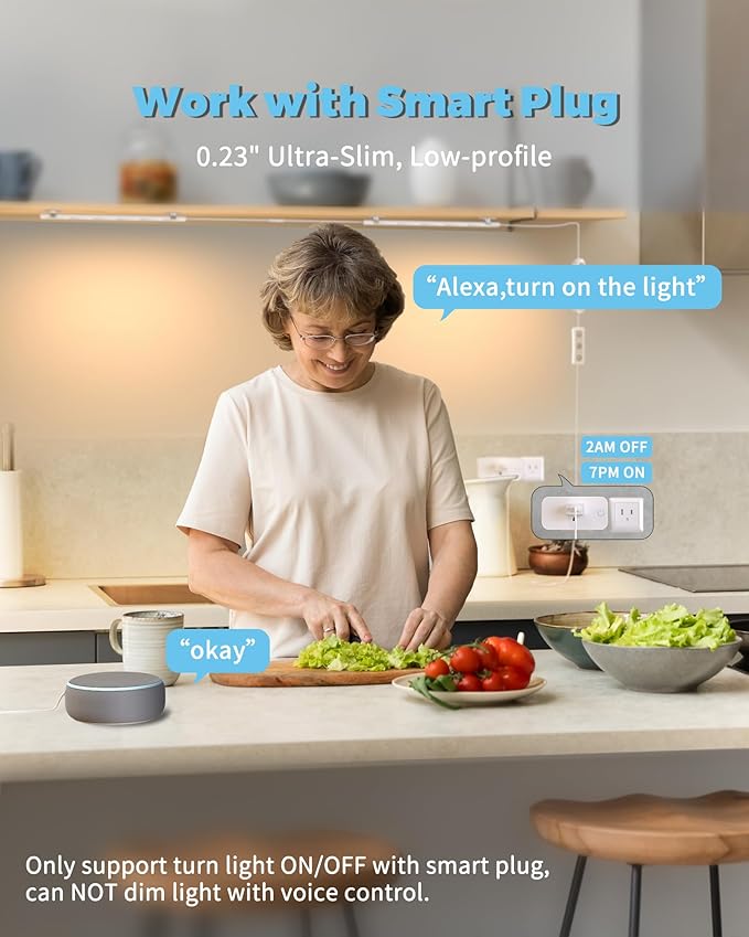 ASOKO HOME Dimmable USB Under Cabinet Lights - 3 Pack 12" Linkable LED Strips, 2700K Warm White for Kitchen, Desk, Workbench
