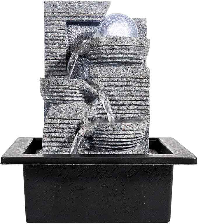 WICHEMI Tabletop Fountain Warer Fountains Indoor Waterfall Fountain Indoor Relaxing Water Feature Meditation Fountains with LED Light for Home Office Bedroom Decor (Style 7)