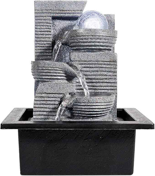 WICHEMI Tabletop Fountain Warer Fountains Indoor Waterfall Fountain Indoor Relaxing Water Feature Meditation Fountains with LED Light for Home Office Bedroom Decor (Style 7)