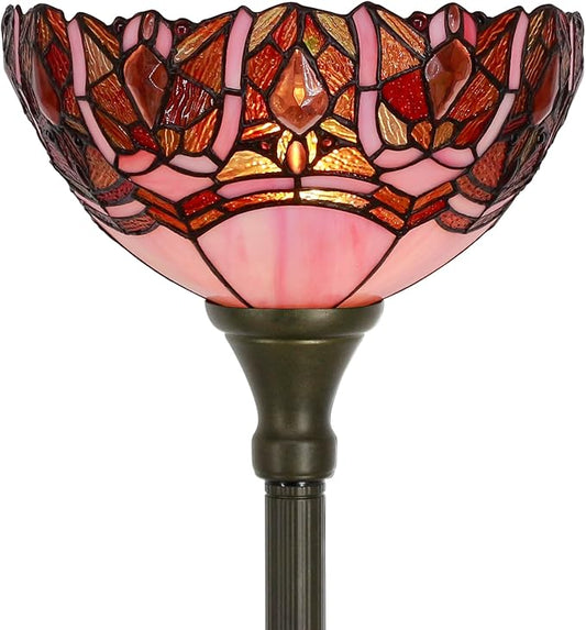 Tiffany Floor Lamp Torchiere Stained Glass Torch Lamp 12X12X67 Inch Antique Standing Corner Light (Pink Jewelry)