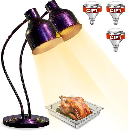 Food Heat Lamp - [3 Bulbs Included] [Rapid-Heating], 500W Commercial Food Warmer Light, Heat Lamp for Food Catering Warming Lamp for Buffet Parties, Purple-Green Gradient