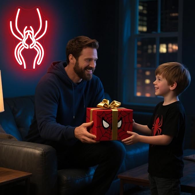 Spider Neon Sign for Wall Decor Dimmable Anime Halloween Neon Light for Man Cave LED Light Up Spider Sign for Game Room Pet Shop Bar Bedroom Halloween Birthday Gifts Art Size 13.7 * 8.7In (WZCP181)